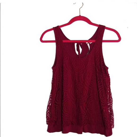 LC Lauren Conrad Tops - Lauren Conrad bow back Lace Fashion Tank Burgundy